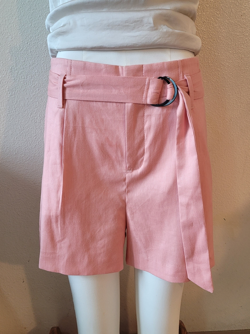 Banana Republic Pink Belted High-Waist Linen Twill Shorts